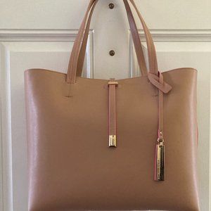 Vince Camuto Light Brown Leila Leather Tote/Pink Trim/Dust Bag/NEW/$228 RETAIL!